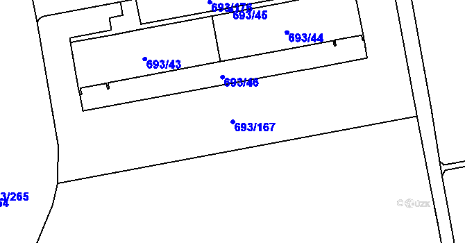 Parcela st. 693/167 v KÚ Karlín, Katastrální mapa