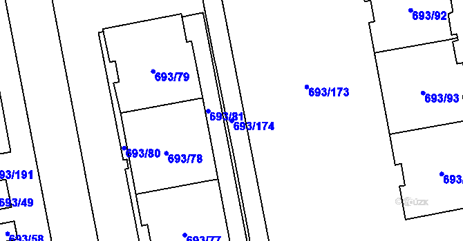 Parcela st. 693/174 v KÚ Karlín, Katastrální mapa