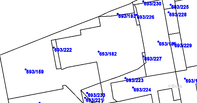 Parcela st. 693/182 v KÚ Karlín, Katastrální mapa