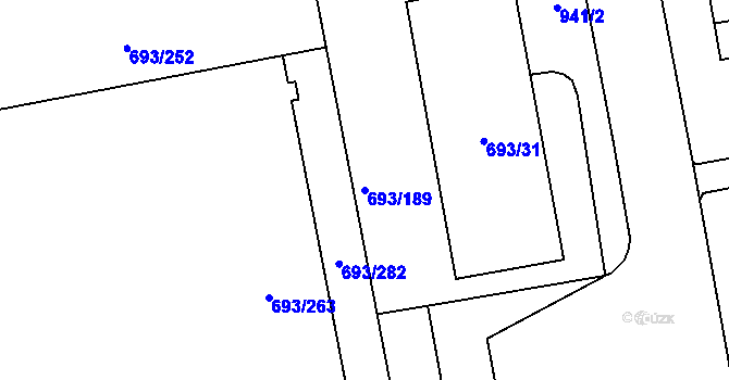 Parcela st. 693/189 v KÚ Karlín, Katastrální mapa