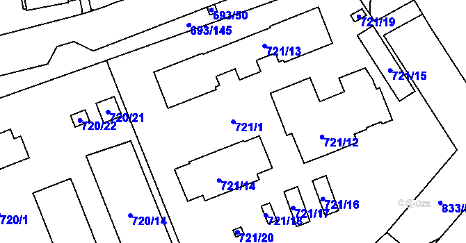 Parcela st. 721/1 v KÚ Karlín, Katastrální mapa