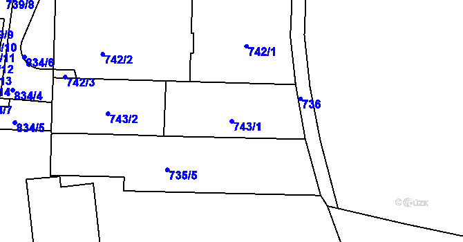 Parcela st. 743/1 v KÚ Karlín, Katastrální mapa