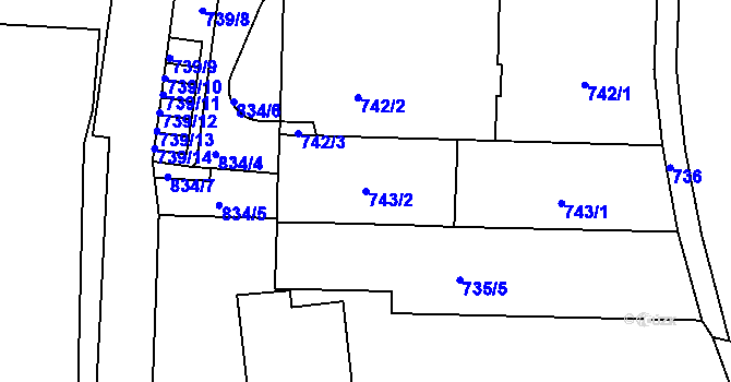 Parcela st. 743/2 v KÚ Karlín, Katastrální mapa