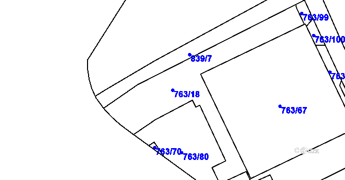 Parcela st. 763/18 v KÚ Karlín, Katastrální mapa