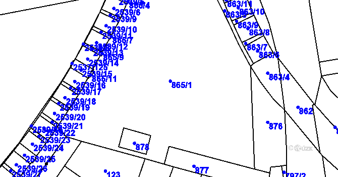 Parcela st. 865 v KÚ Karlín, Katastrální mapa