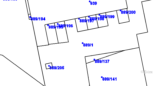 Parcela st. 889/1 v KÚ Karlín, Katastrální mapa