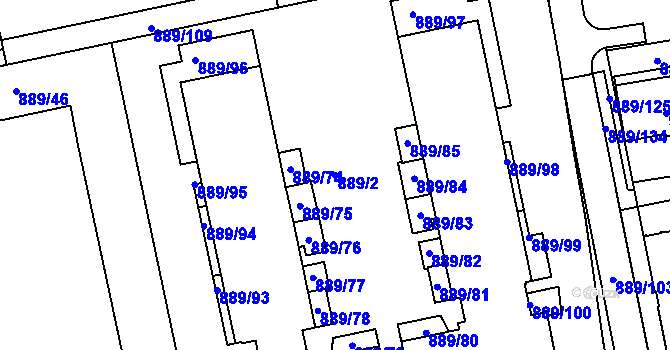 Parcela st. 889/2 v KÚ Karlín, Katastrální mapa