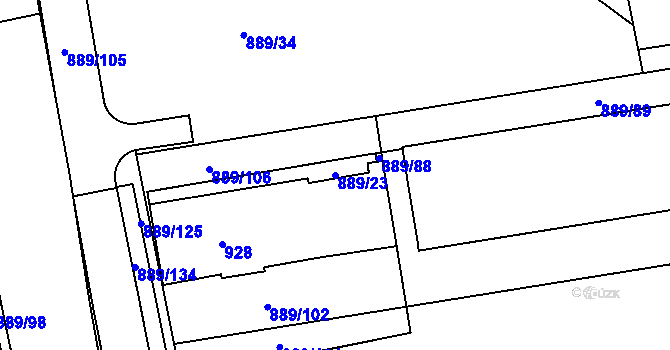 Parcela st. 889/23 v KÚ Karlín, Katastrální mapa
