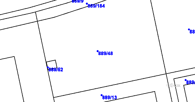 Parcela st. 889/48 v KÚ Karlín, Katastrální mapa