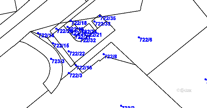 Parcela st. 722/8 v KÚ Karlín, Katastrální mapa