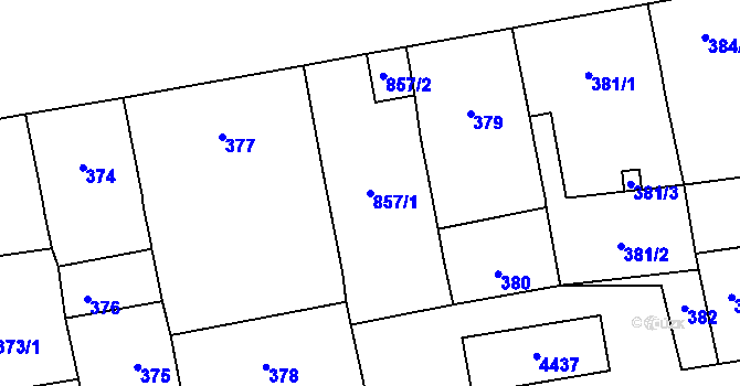 Parcela st. 857/1 v KÚ Karlín, Katastrální mapa