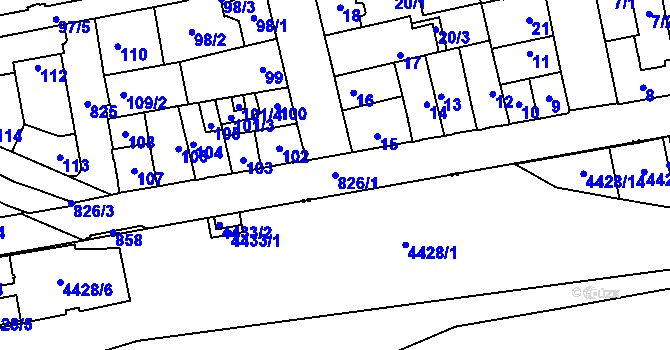 Parcela st. 826/1 v KÚ Karlín, Katastrální mapa