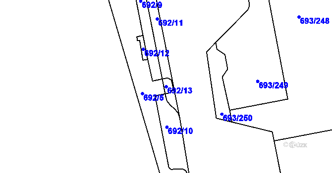 Parcela st. 692/13 v KÚ Karlín, Katastrální mapa
