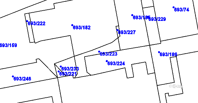 Parcela st. 693/223 v KÚ Karlín, Katastrální mapa