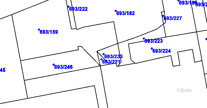 Parcela st. 693/233 v KÚ Karlín, Katastrální mapa