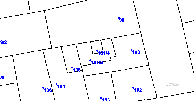 Parcela st. 101/4 v KÚ Karlín, Katastrální mapa