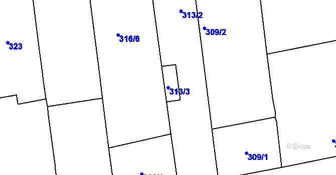 Parcela st. 313/3 v KÚ Karlín, Katastrální mapa