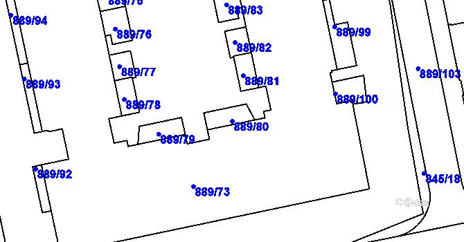 Parcela st. 889/80 v KÚ Karlín, Katastrální mapa