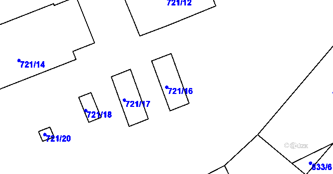 Parcela st. 721/16 v KÚ Karlín, Katastrální mapa