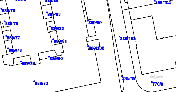 Parcela st. 889/100 v KÚ Karlín, Katastrální mapa
