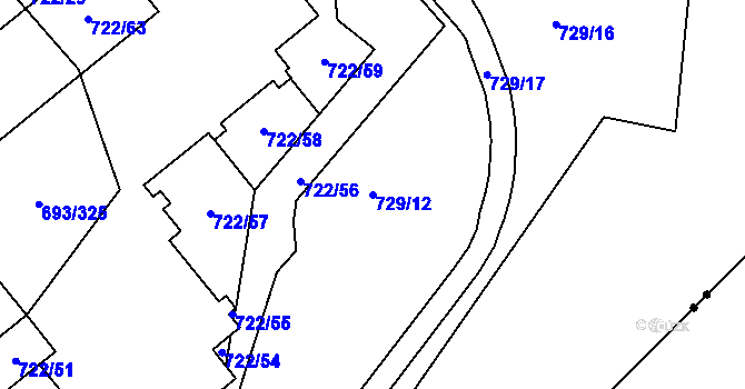 Parcela st. 729/12 v KÚ Karlín, Katastrální mapa
