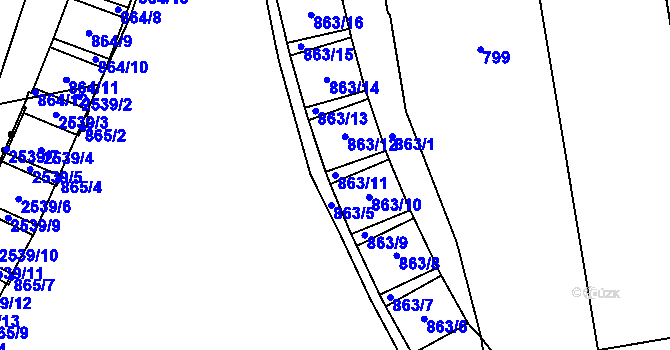 Parcela st. 863/11 v KÚ Karlín, Katastrální mapa