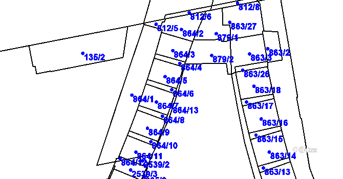 Parcela st. 864/6 v KÚ Karlín, Katastrální mapa