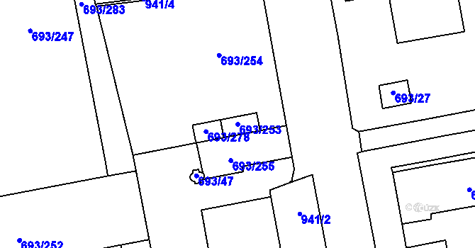 Parcela st. 693/253 v KÚ Karlín, Katastrální mapa