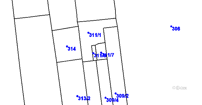 Parcela st. 311/7 v KÚ Karlín, Katastrální mapa