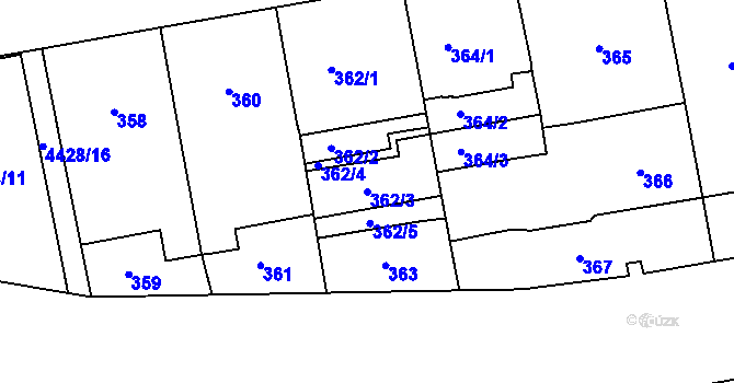 Parcela st. 362/3 v KÚ Karlín, Katastrální mapa