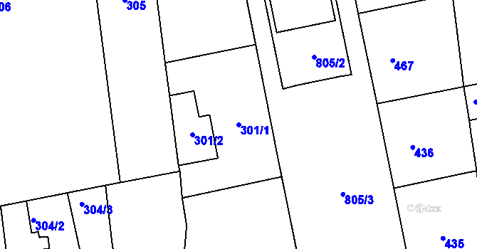 Parcela st. 301/1 v KÚ Karlín, Katastrální mapa