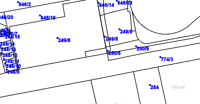 Parcela st. 250/7 v KÚ Karlín, Katastrální mapa