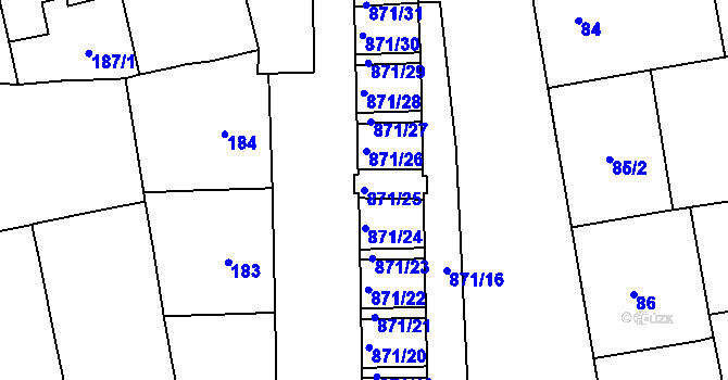 Parcela st. 871/25 v KÚ Karlín, Katastrální mapa