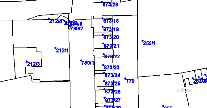 Parcela st. 873/22 v KÚ Karlín, Katastrální mapa