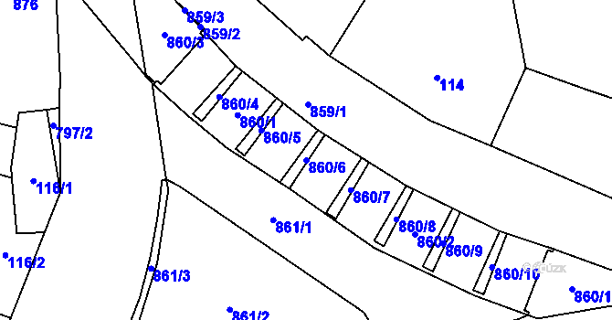 Parcela st. 860/6 v KÚ Karlín, Katastrální mapa