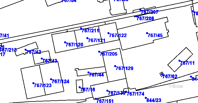 Parcela st. 767/205 v KÚ Karlín, Katastrální mapa