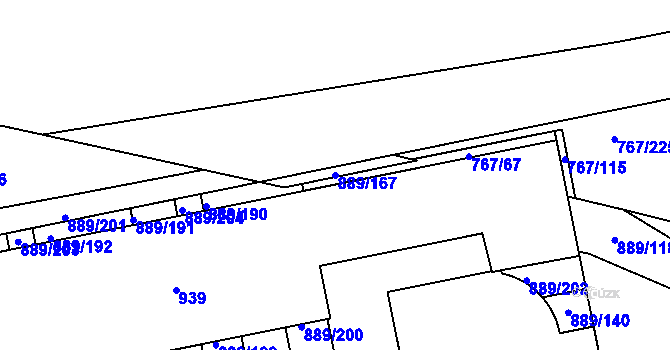 Parcela st. 889/167 v KÚ Karlín, Katastrální mapa