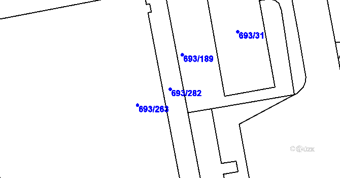 Parcela st. 693/282 v KÚ Karlín, Katastrální mapa