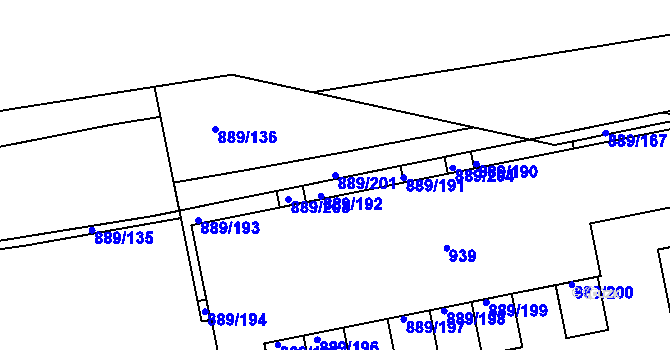 Parcela st. 889/201 v KÚ Karlín, Katastrální mapa