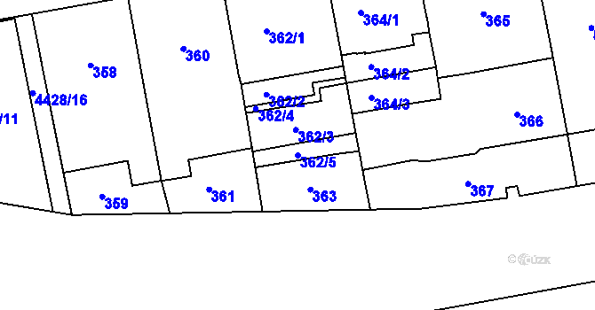 Parcela st. 362/5 v KÚ Karlín, Katastrální mapa