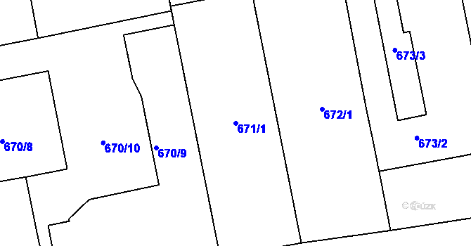 Parcela st. 671/1 v KÚ Karlín, Katastrální mapa