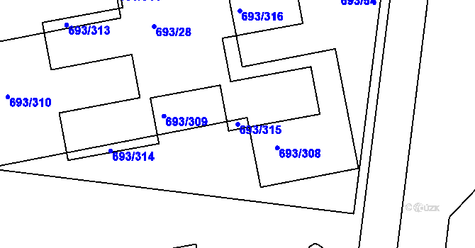 Parcela st. 693/315 v KÚ Karlín, Katastrální mapa