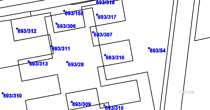 Parcela st. 693/316 v KÚ Karlín, Katastrální mapa