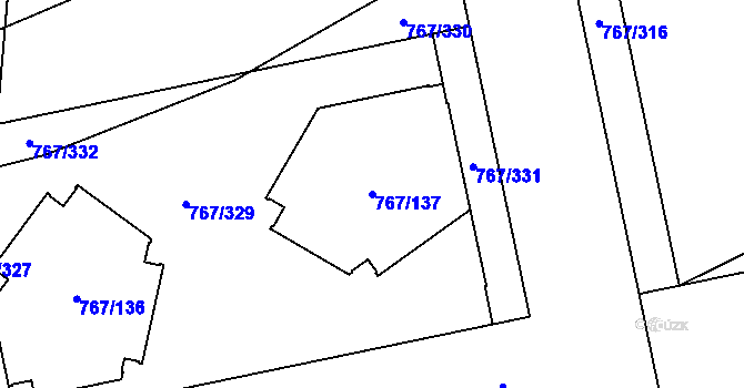 Parcela st. 767/137 v KÚ Karlín, Katastrální mapa