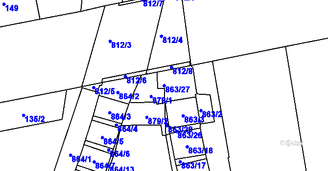 Parcela st. 863/27 v KÚ Karlín, Katastrální mapa