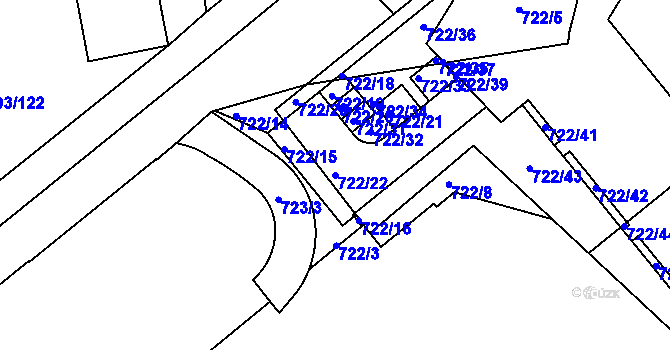 Parcela st. 722/22 v KÚ Karlín, Katastrální mapa