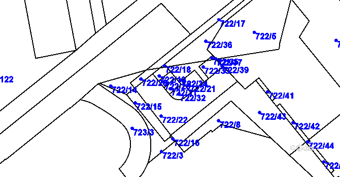 Parcela st. 722/31 v KÚ Karlín, Katastrální mapa