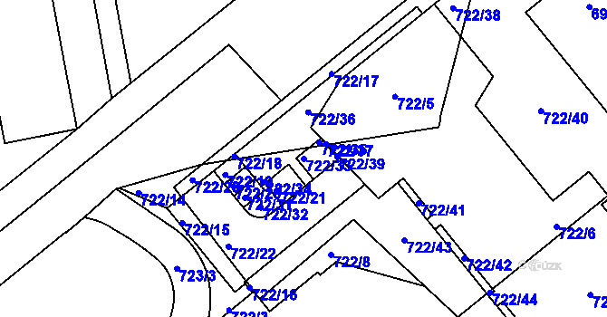Parcela st. 722/33 v KÚ Karlín, Katastrální mapa