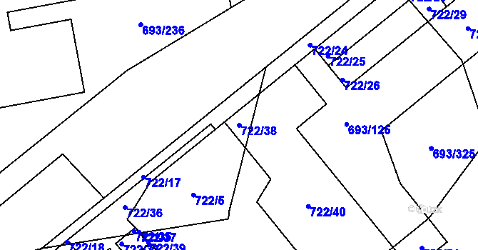 Parcela st. 722/38 v KÚ Karlín, Katastrální mapa