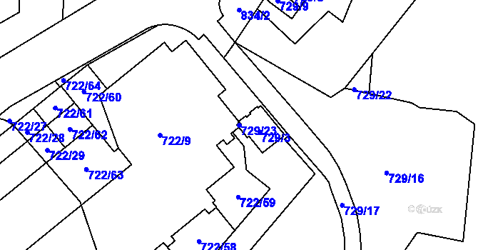 Parcela st. 729/23 v KÚ Karlín, Katastrální mapa
